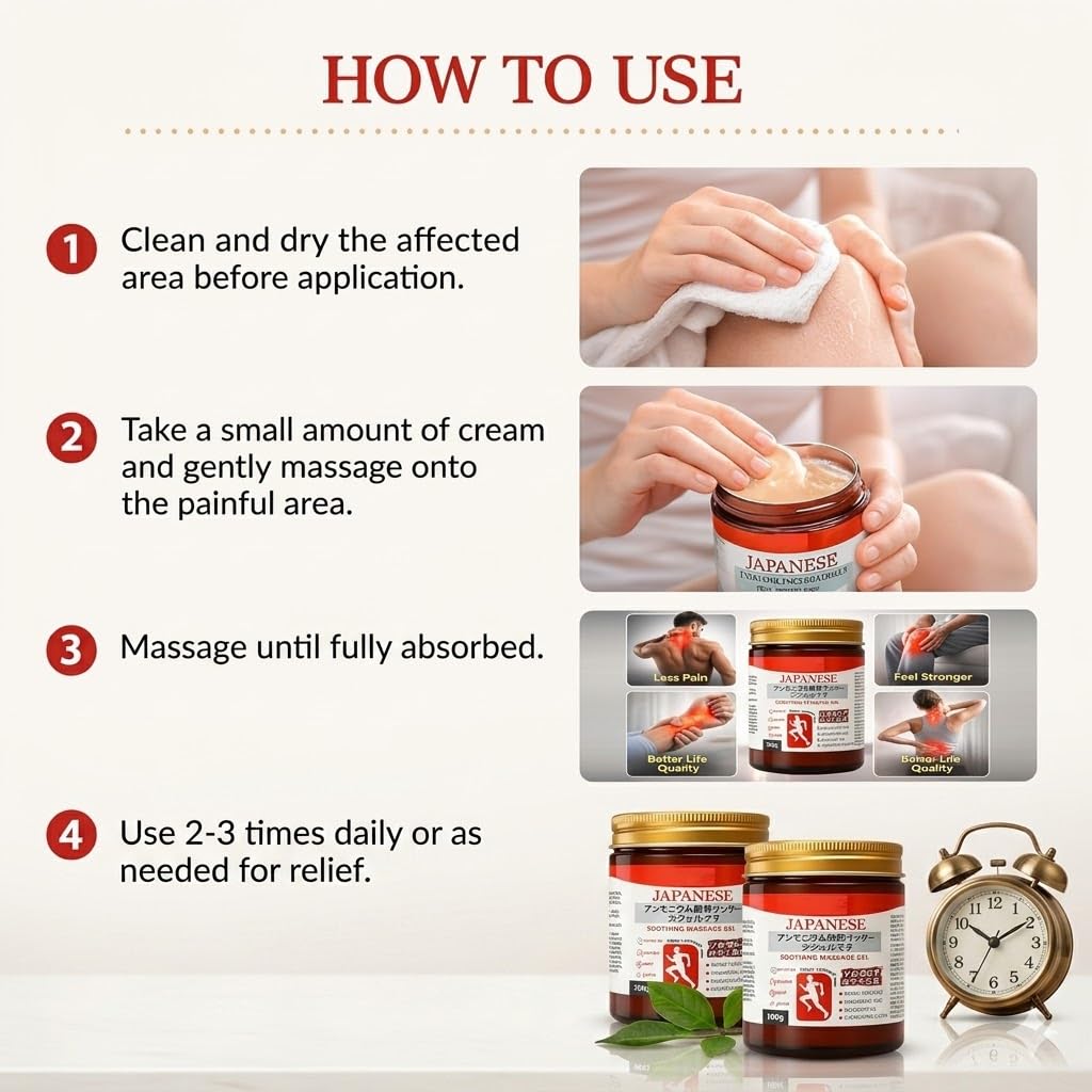 Instant Pain Relief Gel for Back, Neck, Knee & Muscle Pain Relief | Fast Acting Massage Gel with Mugwort Oil, Camphor & Lactic Acid | Soothing Joint, Arthritis Body Pain Relief Cream (100g. X 2 pack)