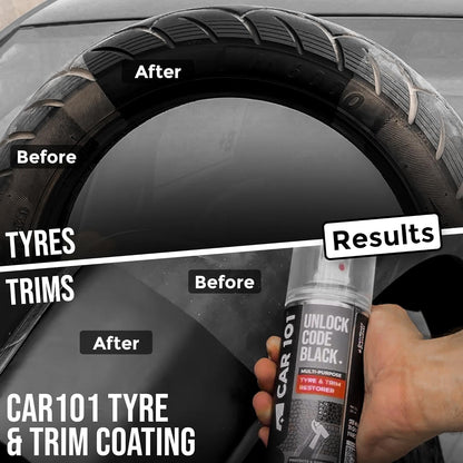 CAR101 Tyre & Trim Restorer | 250ml - Pack of 1| Multi-Purpose Protectant for Plastic, Vinyl & Rubber | Nano Polymers | Revives Faded Exterior Trim & Bumpers | Restores Shine & Prevents Fading