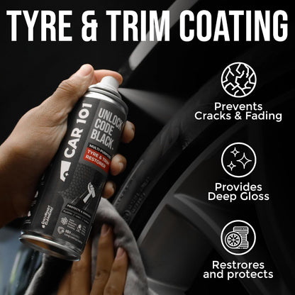 CAR101 Tyre & Trim Restorer | 250ml - Pack of 1| Multi-Purpose Protectant for Plastic, Vinyl & Rubber | Nano Polymers | Revives Faded Exterior Trim & Bumpers | Restores Shine & Prevents Fading