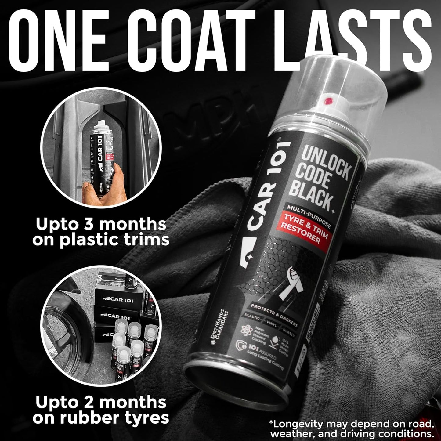 CAR101 Tyre & Trim Restorer | 250ml - Pack of 1| Multi-Purpose Protectant for Plastic, Vinyl & Rubber | Nano Polymers | Revives Faded Exterior Trim & Bumpers | Restores Shine & Prevents Fading