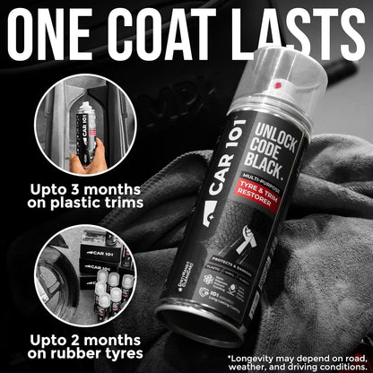 CAR101 Tyre & Trim Restorer | 250ml - Pack of 1| Multi-Purpose Protectant for Plastic, Vinyl & Rubber | Nano Polymers | Revives Faded Exterior Trim & Bumpers | Restores Shine & Prevents Fading