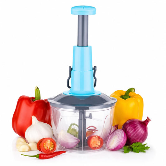 Manual Push Food Chopper 600ml Vegetable Cutter with Stainless Steel Blades, BPA-Free Bowl, Hand Press Onion Chopper, Garlic Mincer, Fruit & Vegetable Dicer, Kitchen Food Processor