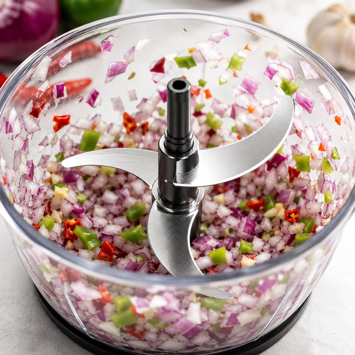 Manual Push Food Chopper 600ml Vegetable Cutter with Stainless Steel Blades, BPA-Free Bowl, Hand Press Onion Chopper, Garlic Mincer, Fruit & Vegetable Dicer, Kitchen Food Processor