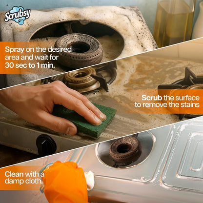 Kitchen Cleaning Spray - Kitchen Surface and Chimney Cleaner - Gas Stove Cleaner Liquid Spray - All Purpose Grease, Slab Tough Degreaser Foam Spray, Streak-Free Shine, Pack of 2