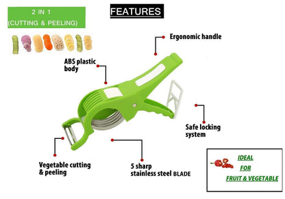 Plastic 2 in 1 Vegetable & Fruit Multi Cutter & Peeler,Veg Cutter Sharp Stainless Steel 5 Blade Vegetable Cutter with Peeler (Multi)