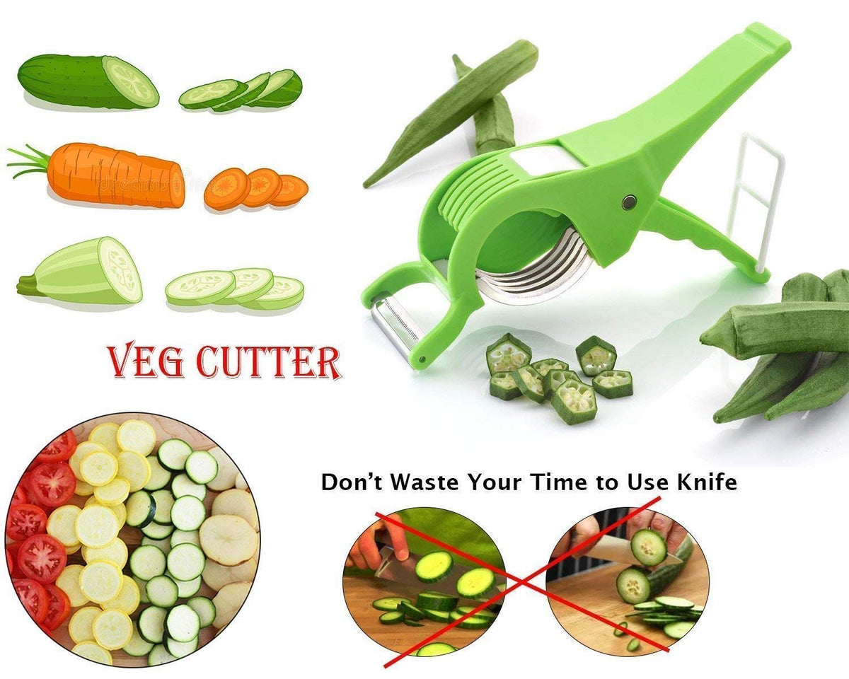 Plastic 2 in 1 Vegetable & Fruit Multi Cutter & Peeler,Veg Cutter Sharp Stainless Steel 5 Blade Vegetable Cutter with Peeler (Multi)