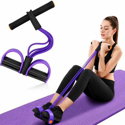 Yoga Pedal Puller Resistance Band with Foot Pedals, 4 Tube Natural Rubber Band for Home Workout Full Body Exercise Equipment for Abs Arms Legs Stretching & Strength Training for Men Women(Multicolor)