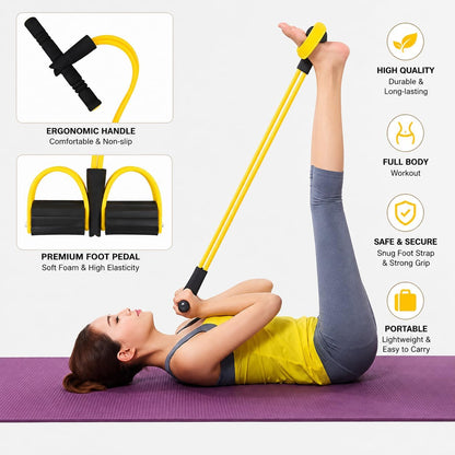 Yoga Pedal Puller Resistance Band with Foot Pedals, 4 Tube Natural Rubber Band for Home Workout Full Body Exercise Equipment for Abs Arms Legs Stretching & Strength Training for Men Women(Multicolor)