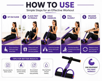 Yoga Pedal Puller Resistance Band with Foot Pedals, 4 Tube Natural Rubber Band for Home Workout Full Body Exercise Equipment for Abs Arms Legs Stretching & Strength Training for Men Women(Multicolor)
