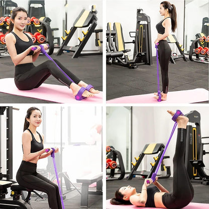 Yoga Pedal Puller Resistance Band with Foot Pedals, 4 Tube Natural Rubber Band for Home Workout Full Body Exercise Equipment for Abs Arms Legs Stretching & Strength Training for Men Women(Multicolor)